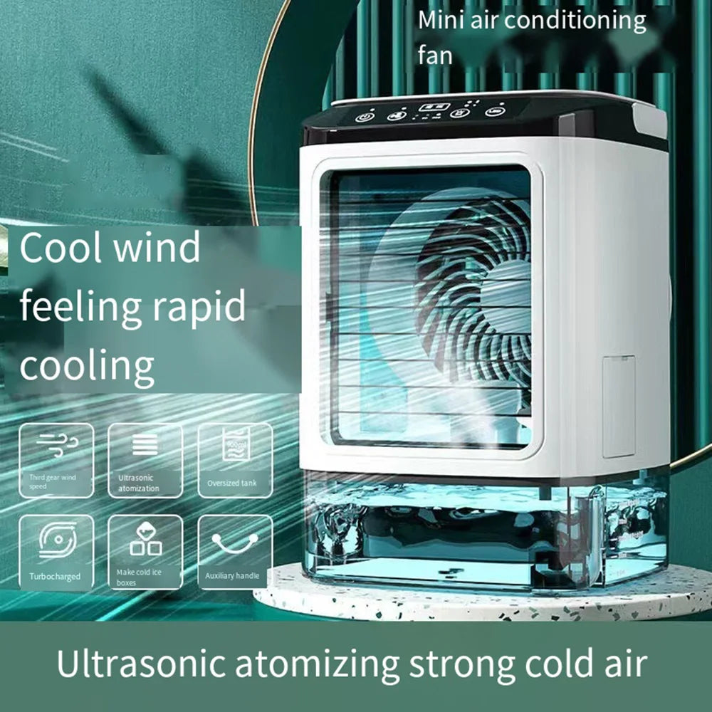 Portable USB Air Conditioner Fan – 3-Speed Mini Desktop Air Cooler with LED Night Light for Home, Office, Bedroom & Camping