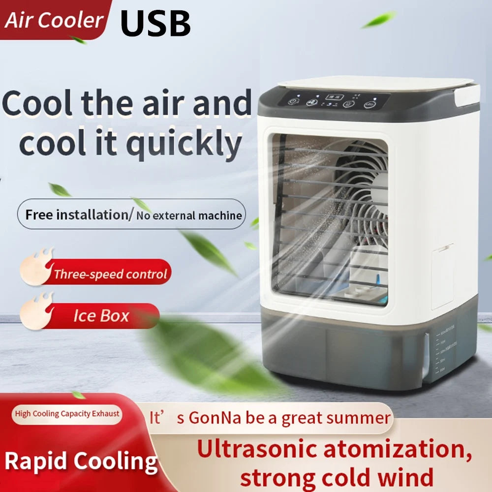 Portable USB Air Conditioner Fan – 3-Speed Mini Desktop Air Cooler with LED Night Light for Home, Office, Bedroom & Camping