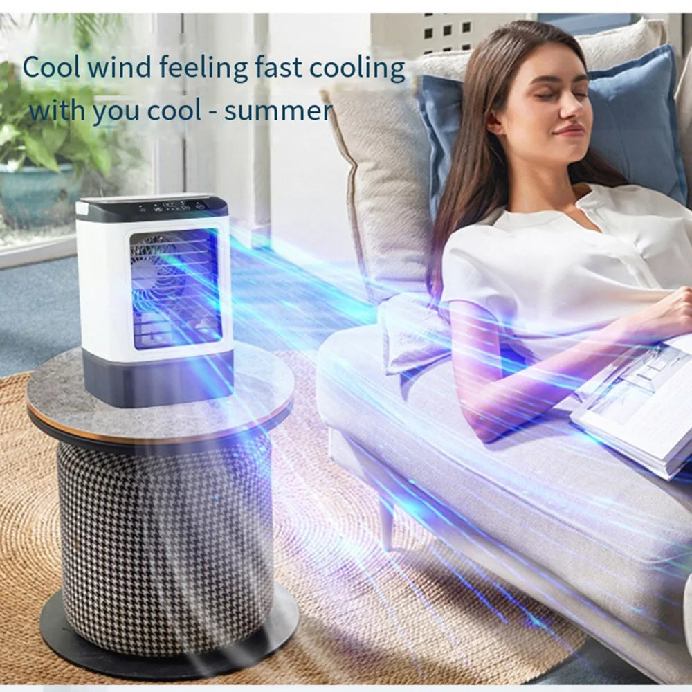 Portable USB Air Conditioner Fan – 3-Speed Mini Desktop Air Cooler with LED Night Light for Home, Office, Bedroom & Camping