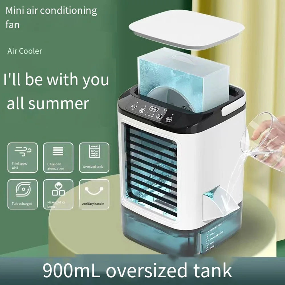 Portable USB Air Conditioner Fan – 3-Speed Mini Desktop Air Cooler with LED Night Light for Home, Office, Bedroom & Camping