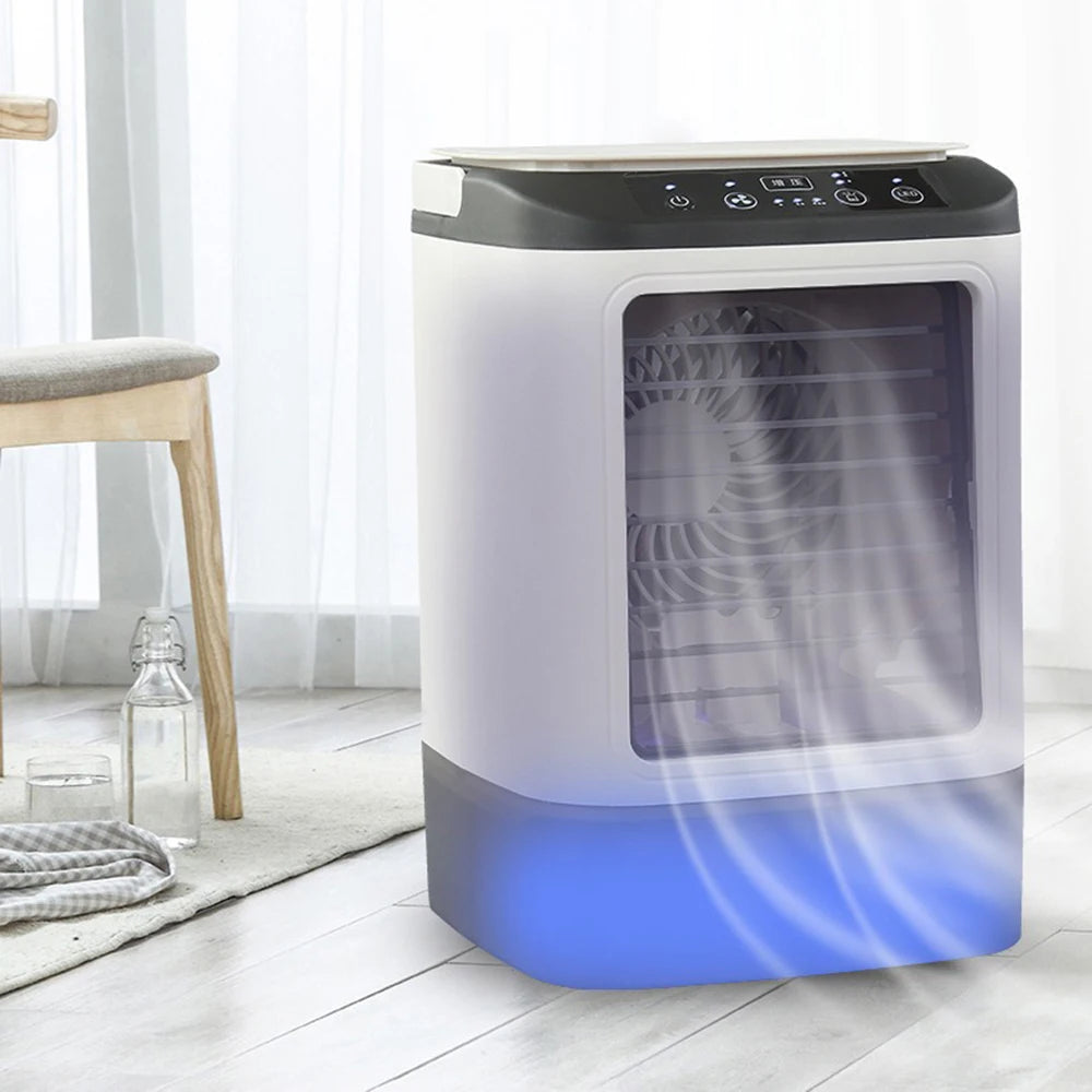 Portable USB Air Conditioner Fan – 3-Speed Mini Desktop Air Cooler with LED Night Light for Home, Office, Bedroom & Camping